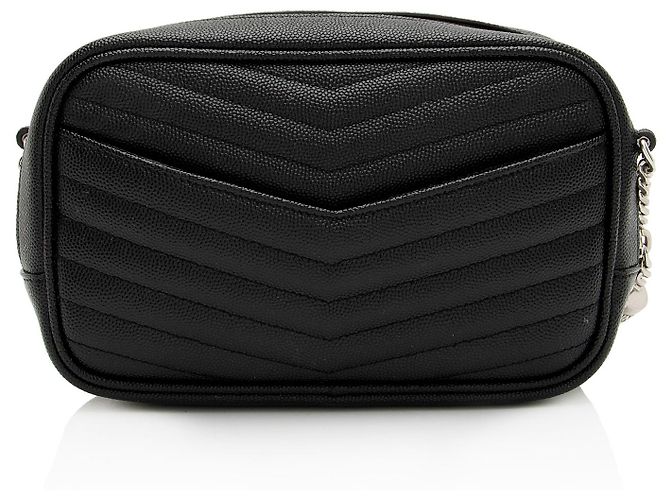 Mini borsa a tracolla Saint Laurent Matelasse Grain de Poudre Monogram Lou Nero - vista 3