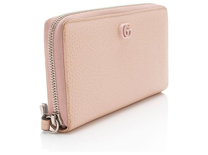 Portafoglio Gucci Leather GG Marmont con zip a giro Rosa - vista 2