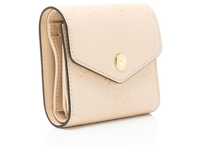 Cartera tríptico de cuero Jumbo GG Gucci Castaño Beige - vista 2