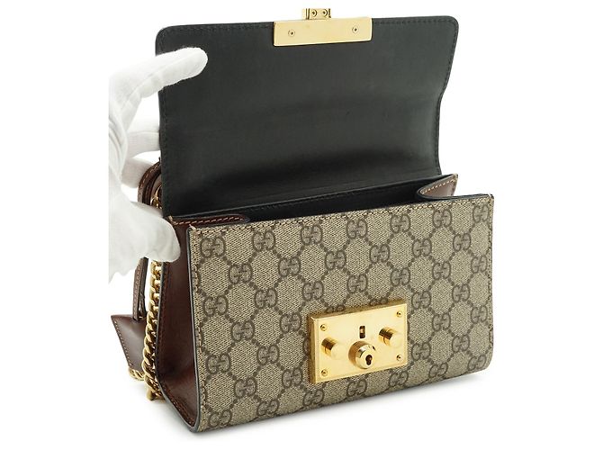 Borsa a tracolla in tessuto Gucci Padlock Marrone Beige - vista 5
