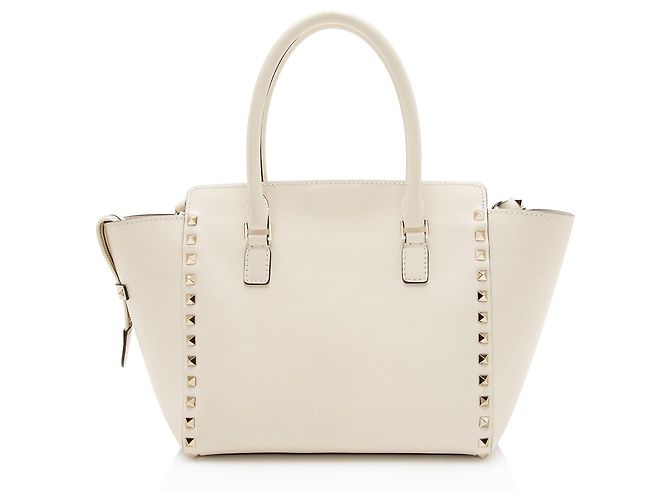 Valentino Garavani Sacote pequeno Valentino Rockstud de couro de bezerro com alça dupla Branco - vista 3