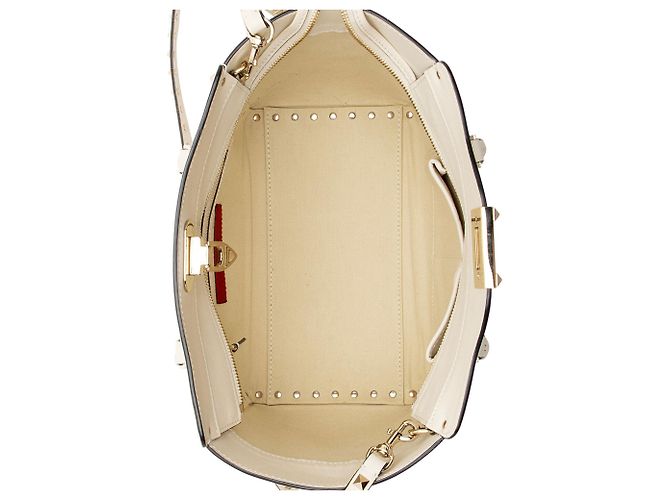 Valentino Garavani Sacote pequeno Valentino Rockstud de couro de bezerro com alça dupla Branco - vista 6