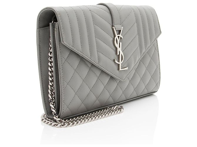 Cartera con cadena Monogram Matelassé Grain de Poudre Mixta Saint Laurent Gris - vista 2