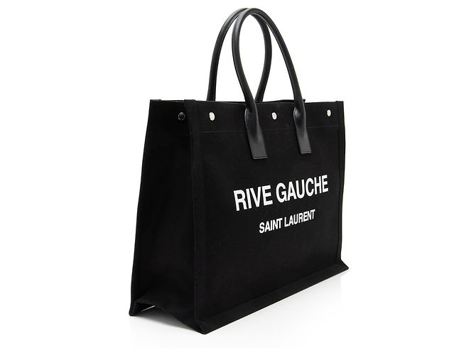 Tote Large Rive Gauche em canvas e couro de vitelo Saint Laurent Preto - vista 2