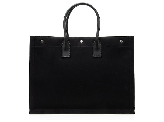 Tote Large Rive Gauche em canvas e couro de vitelo Saint Laurent Preto - vista 3