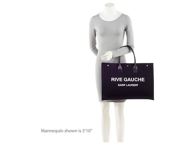 Tote Large Rive Gauche em canvas e couro de vitelo Saint Laurent Preto - vista 5