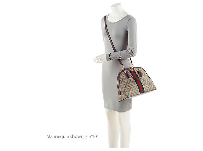 Borsa Gucci GG Supreme Ophidia Dome Medium Marrone Beige - vista 5