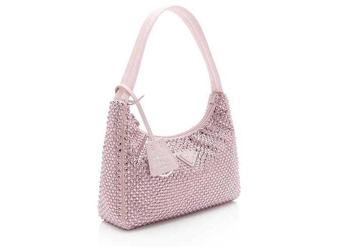 Mini borsa Prada Satin Crystal Re-Edition 2000 Rosa - vista 2
