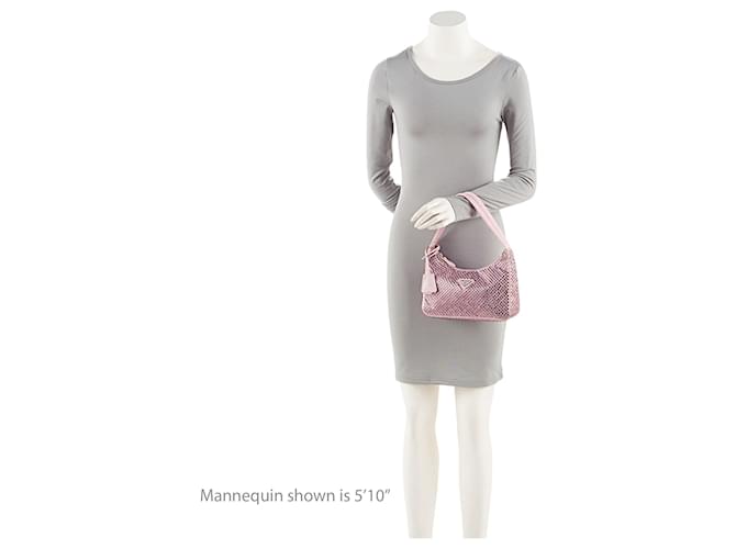 Mini borsa Prada Satin Crystal Re-Edition 2000 Rosa - vista 5