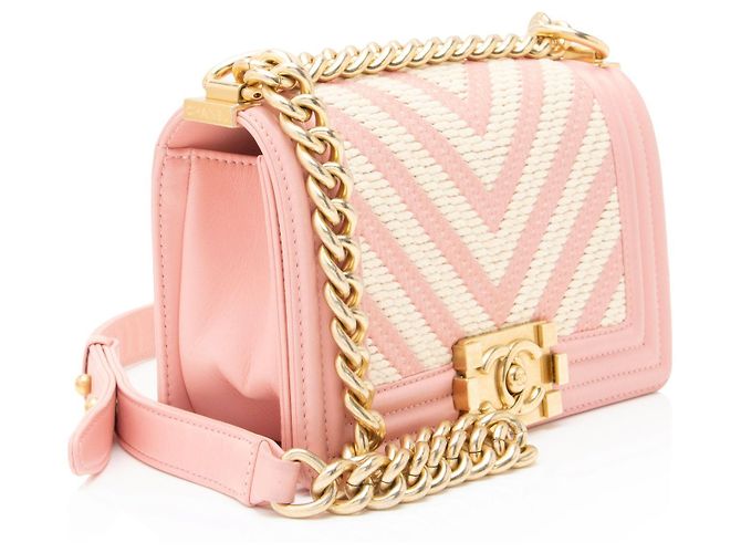 Borsa Boy Small di Chanel in chevron intrecciato Marrone Beige - vista 2