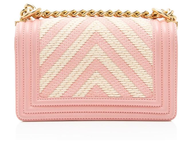 Borsa Boy Small di Chanel in chevron intrecciato Marrone Beige - vista 3