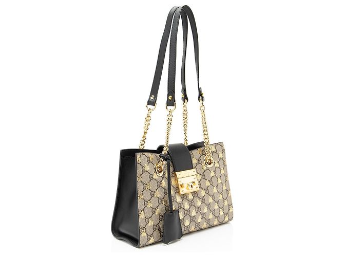 Tote Small Gucci GG Supreme Bees Padlock Marrone Beige - vista 2
