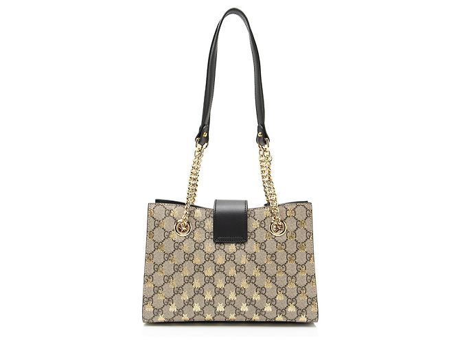 Tote Small Gucci GG Supreme Bees Padlock Marrone Beige - vista 3