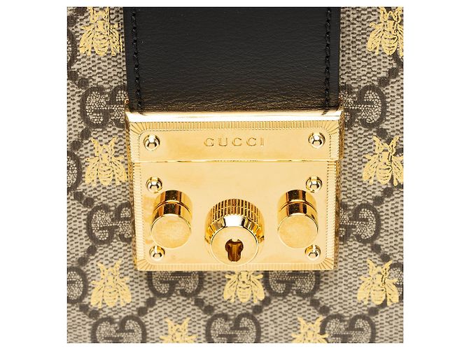 Tote Small Gucci GG Supreme Bees Padlock Marrone Beige - vista 9
