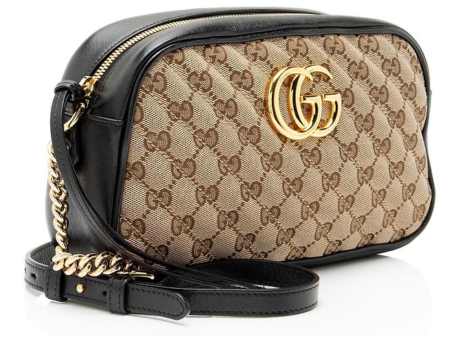Sac bandoulière petit Gucci Matelasse GG Canvas GG Marmont Marron Beige - vue 2