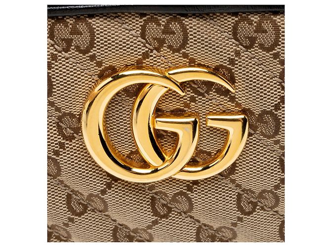 Sac bandoulière petit Gucci Matelasse GG Canvas GG Marmont Marron Beige - vue 9