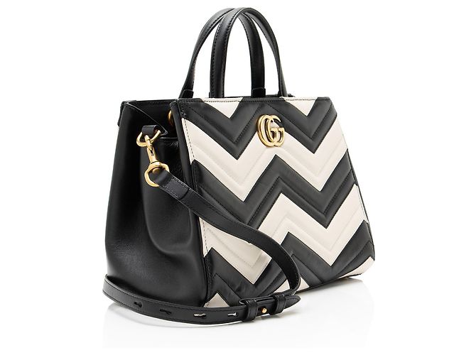 Borsa Gucci Bicolor Matelassé Pelle GG Marmont Top Handle Small Satchel Nero - vista 2