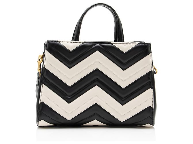 Borsa Gucci Bicolor Matelassé Pelle GG Marmont Top Handle Small Satchel Nero - vista 3