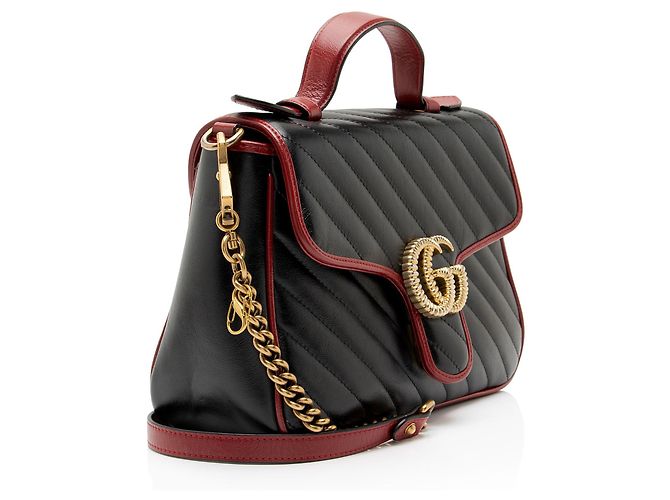 Gucci Matelasse Leather Torchon GG Marmont Small Top Handle Nero - vista 2