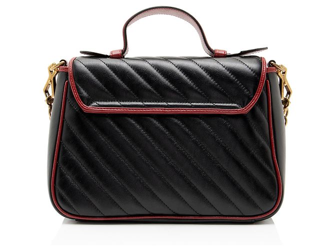 Gucci Matelasse Leather Torchon GG Marmont Small Top Handle Nero - vista 3