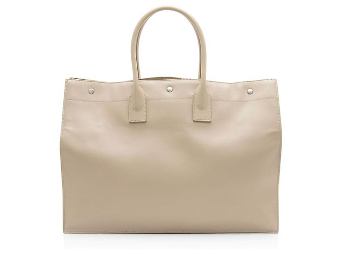 Saint Laurent Rive Gauche Large Tote aus Kalbsleder Braun Beige - vista 3