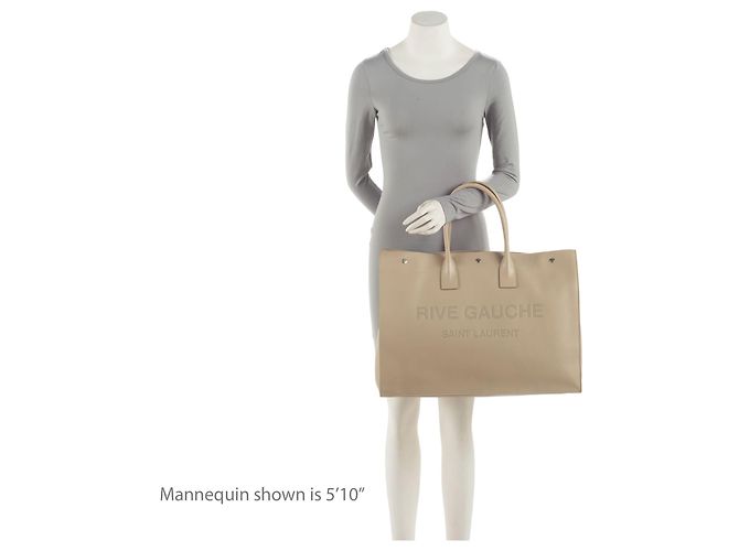 Saint Laurent Rive Gauche Large Tote aus Kalbsleder Braun Beige - vista 5