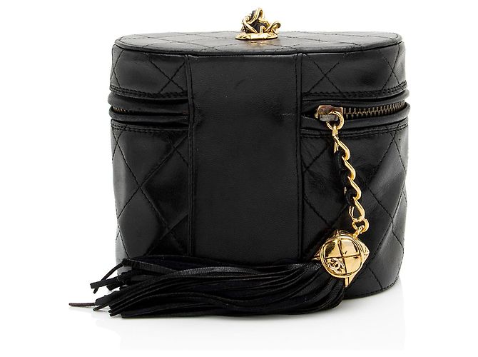 Chanel Vintage Lambskin Tassle Vanity Case con Catena Nero - vista 3