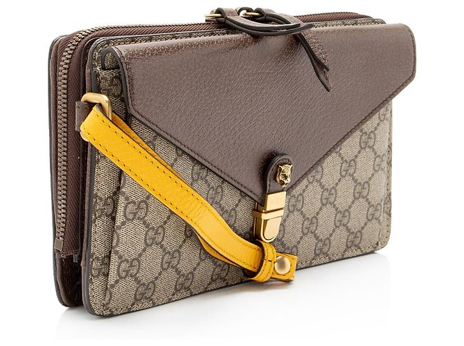 Gucci GG Supreme Leather Tiger Document Crossbody Marrone - vista 2