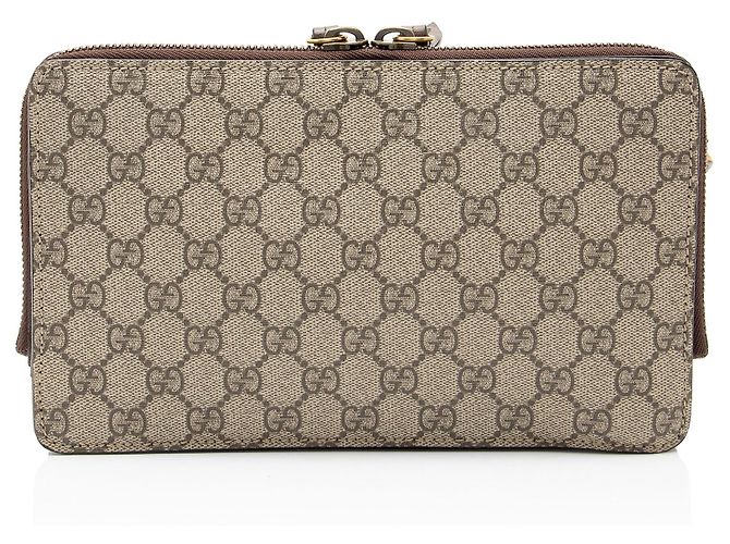 Gucci GG Supreme Leather Tiger Document Crossbody Marrone - vista 3
