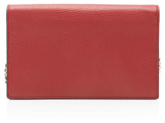 Cartera con cadena entrelazada G en piel de becerro granulada Gucci Roja - vista 3