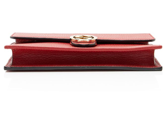 Cartera con cadena entrelazada G en piel de becerro granulada Gucci Roja - vista 4