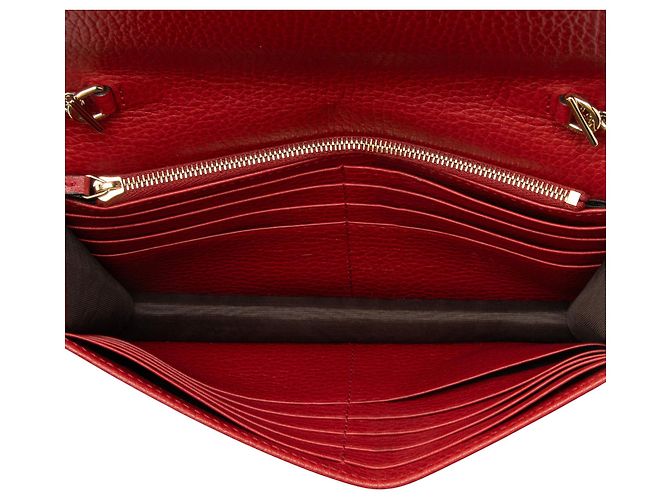 Cartera con cadena entrelazada G en piel de becerro granulada Gucci Roja - vista 7