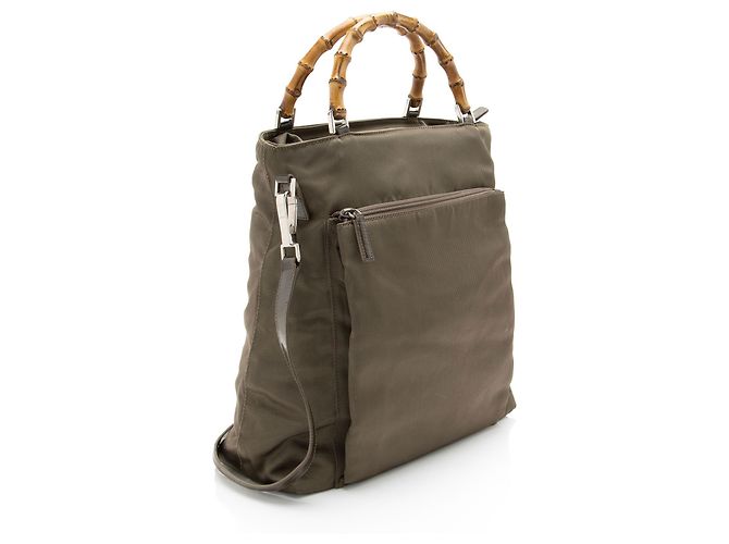 Tote Gucci Vintage Quilted Nylon Bamboo Verde - vista 2