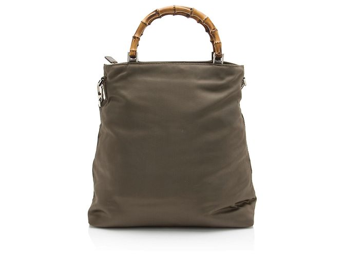Tote Gucci Vintage Quilted Nylon Bamboo Verde - vista 3