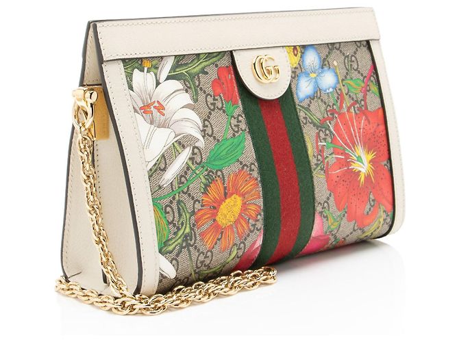 Borsa a tracolla Gucci GG Supreme Flora Ophidia Medium Chain Marrone Beige - vista 2