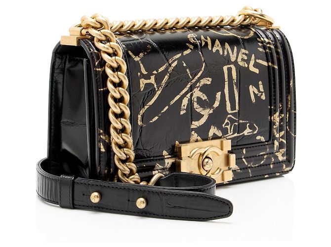 Borsa Chanel Boy Small in pelle con stampa coccodrillo Egypt Graffiti Paris-New York Nero - vista 2