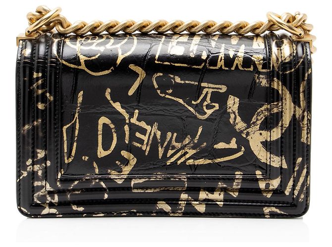 Borsa Chanel Boy Small in pelle con stampa coccodrillo Egypt Graffiti Paris-New York Nero - vista 3