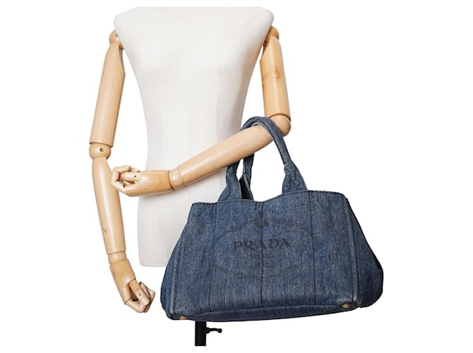 Prada Canapa Stoff-Tote-Bag Blau - Ansicht 2
