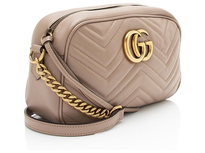 Borsa a tracolla piccola Gucci Matelasse Leather GG Marmont Marrone Beige - vista 2