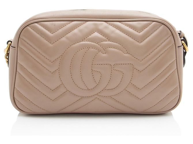 Borsa a tracolla piccola Gucci Matelasse Leather GG Marmont Marrone Beige - vista 3