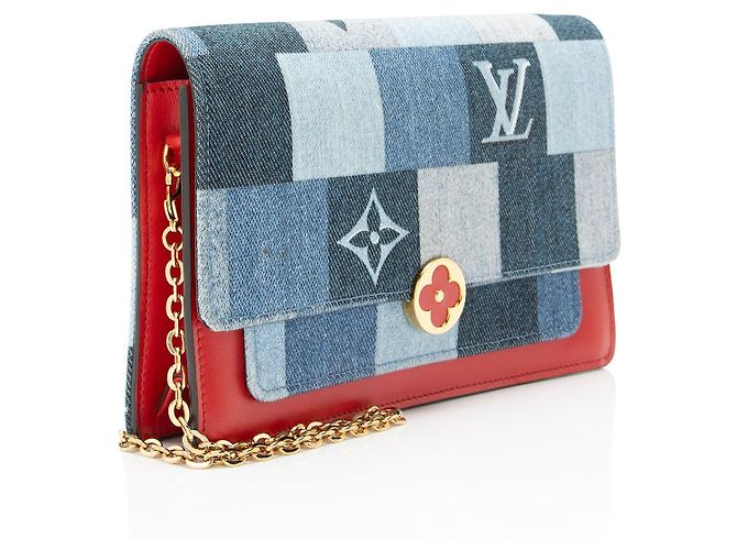 Portafoglio con catena Louis Vuitton Limited Edition Denim Patchwork Flore Blu - vista 2
