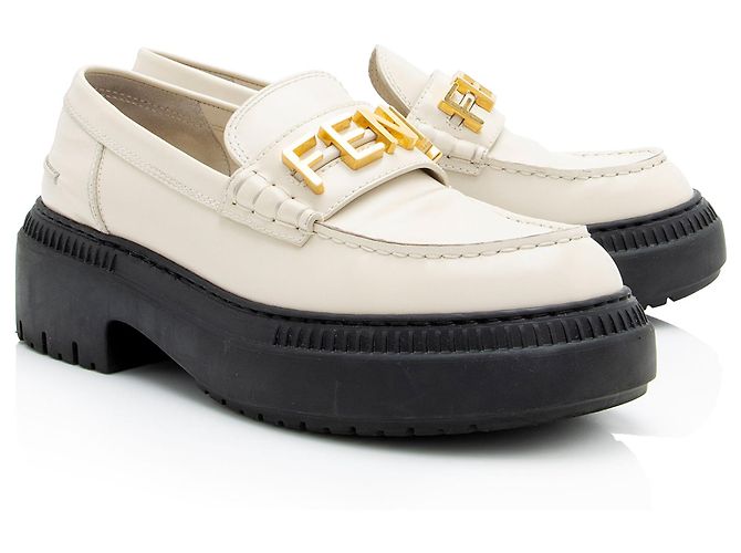 Fendi Fendigraphy Leder Platform Loafer - Größe 10 / 40 Braun Beige - Ansicht 2