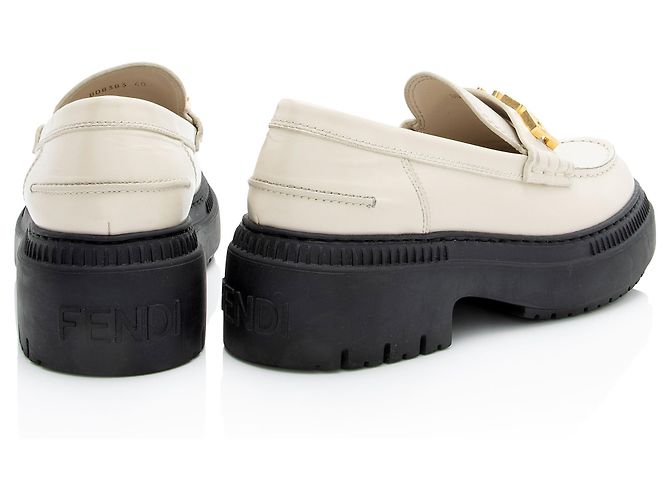Fendi Fendigraphy Leder Platform Loafer - Größe 10 / 40 Braun Beige - Ansicht 3