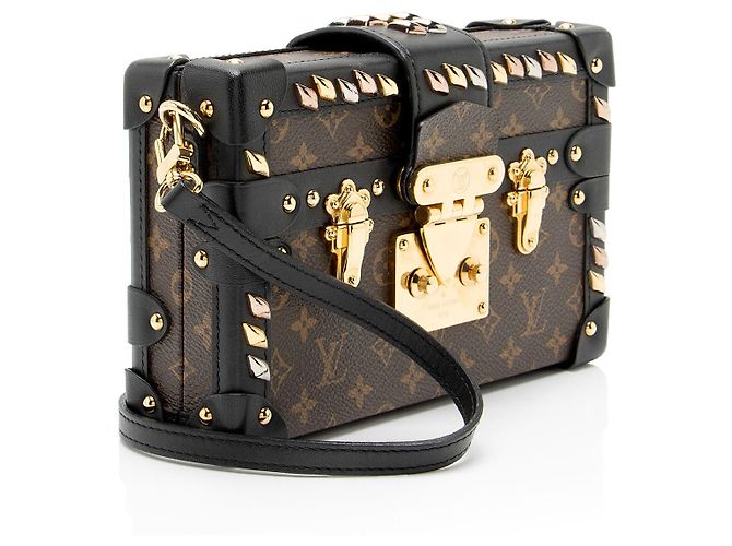 Louis Vuitton Borsa Petite Malle in tela Monogram con borchie a diamante Nero - vista 2