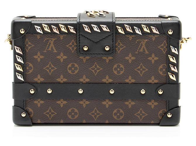 Louis Vuitton Borsa Petite Malle in tela Monogram con borchie a diamante Nero - vista 3