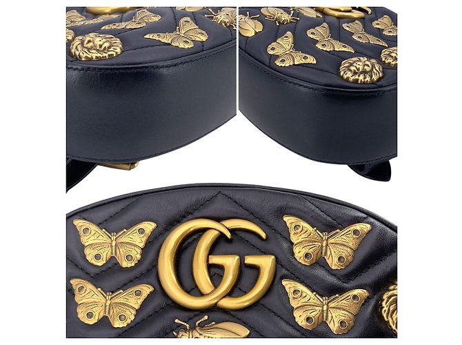 Borsa a tracolla in pelle Gucci GG Marmont Nero - vista 4