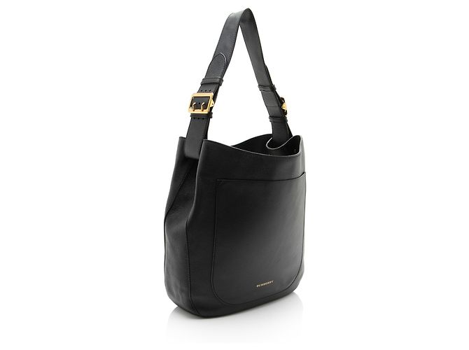 Piccola borsa hobo Burberry in pelle granulata Elmstone Nero - vista 2