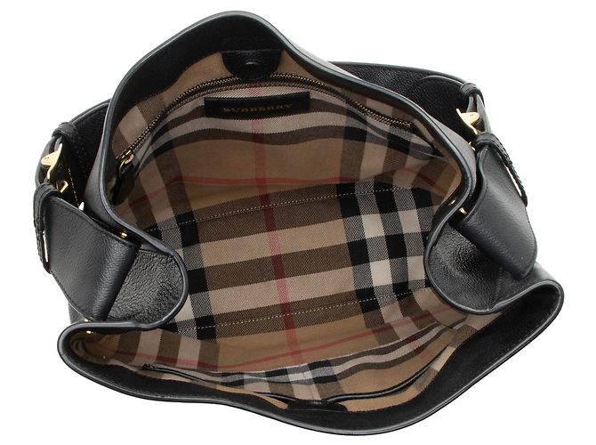 Piccola borsa hobo Burberry in pelle granulata Elmstone Nero - vista 7