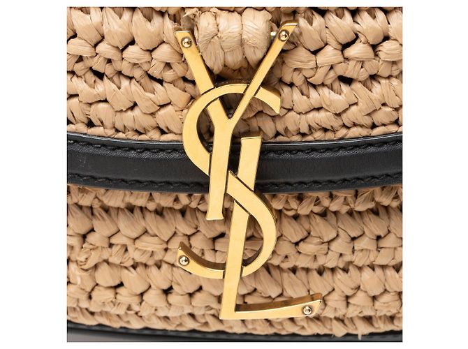 Borsa a tracolla Saint Laurent Kaia Medium in pelle e rafia Marrone Beige - vista 10