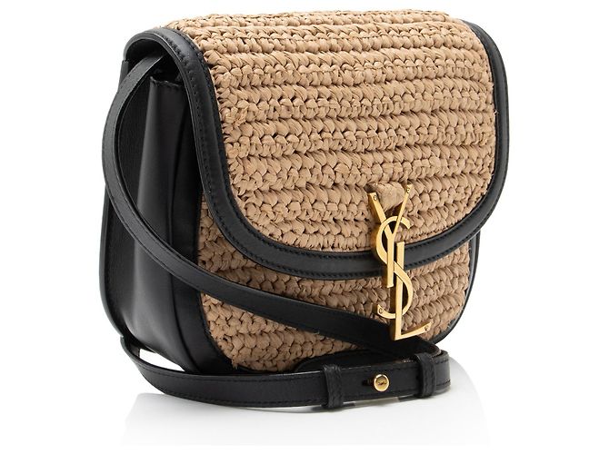 Borsa a tracolla Saint Laurent Kaia Medium in pelle e rafia Marrone Beige - vista 2